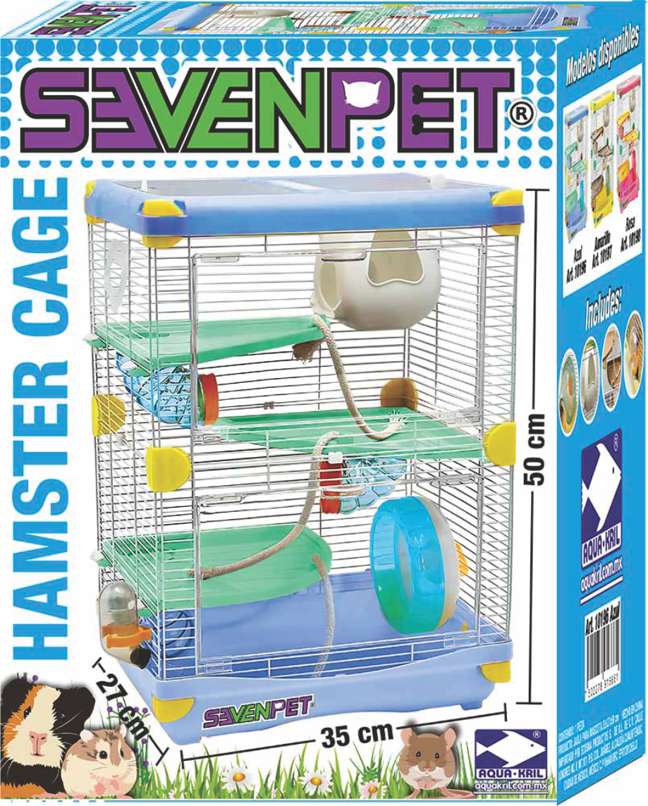 Jaula Casa Hamster Raton Rueda Bebedero 50x35x27cm 3 niveles SEVENPET
