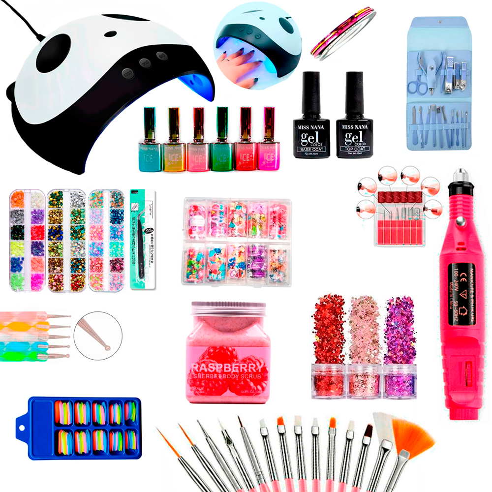 Decoración De Uñas Kit 234 Piezas Para Uñas Naturales Acrilicas Gel Postizas Manicura Lampara UV Taladro Esmeril Foil Decoracion De Uñas Esmaltes .
