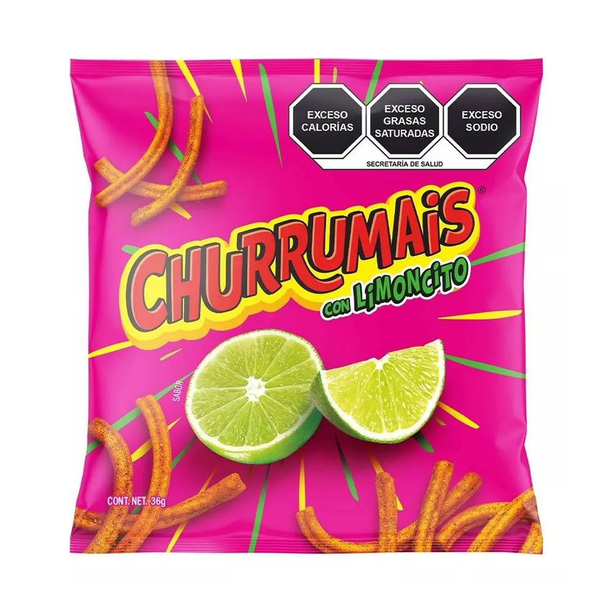 Botana Churrumais Limón Y Chile 12 Piezas de 36 gramos c/u