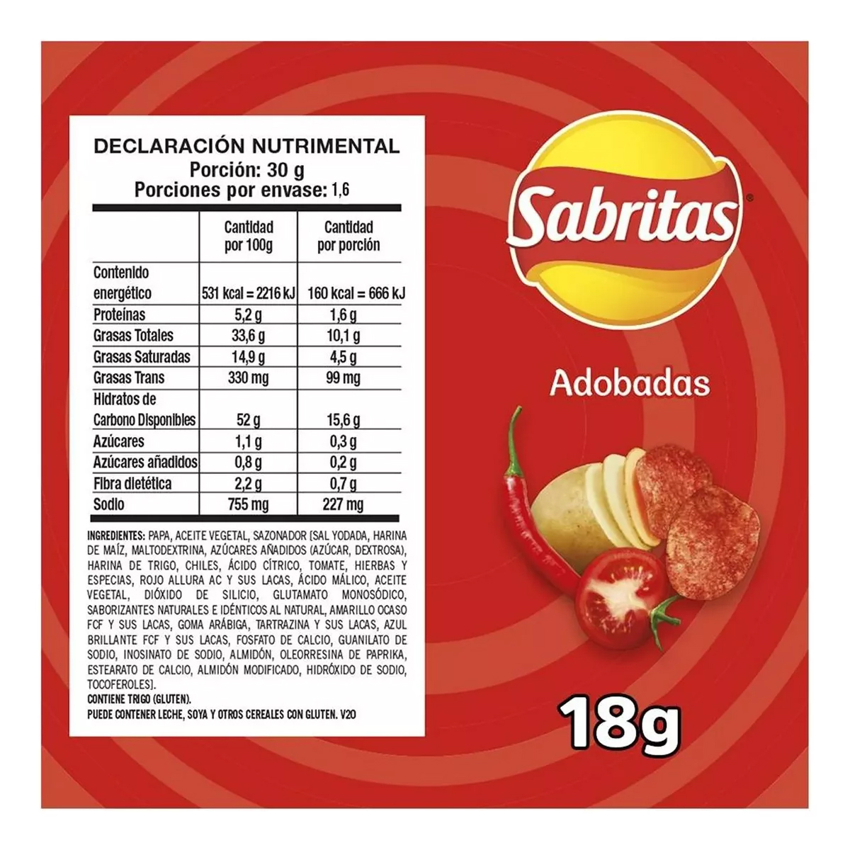 Sabritas Adobadas 18 Piezas de 18 gramos c/u