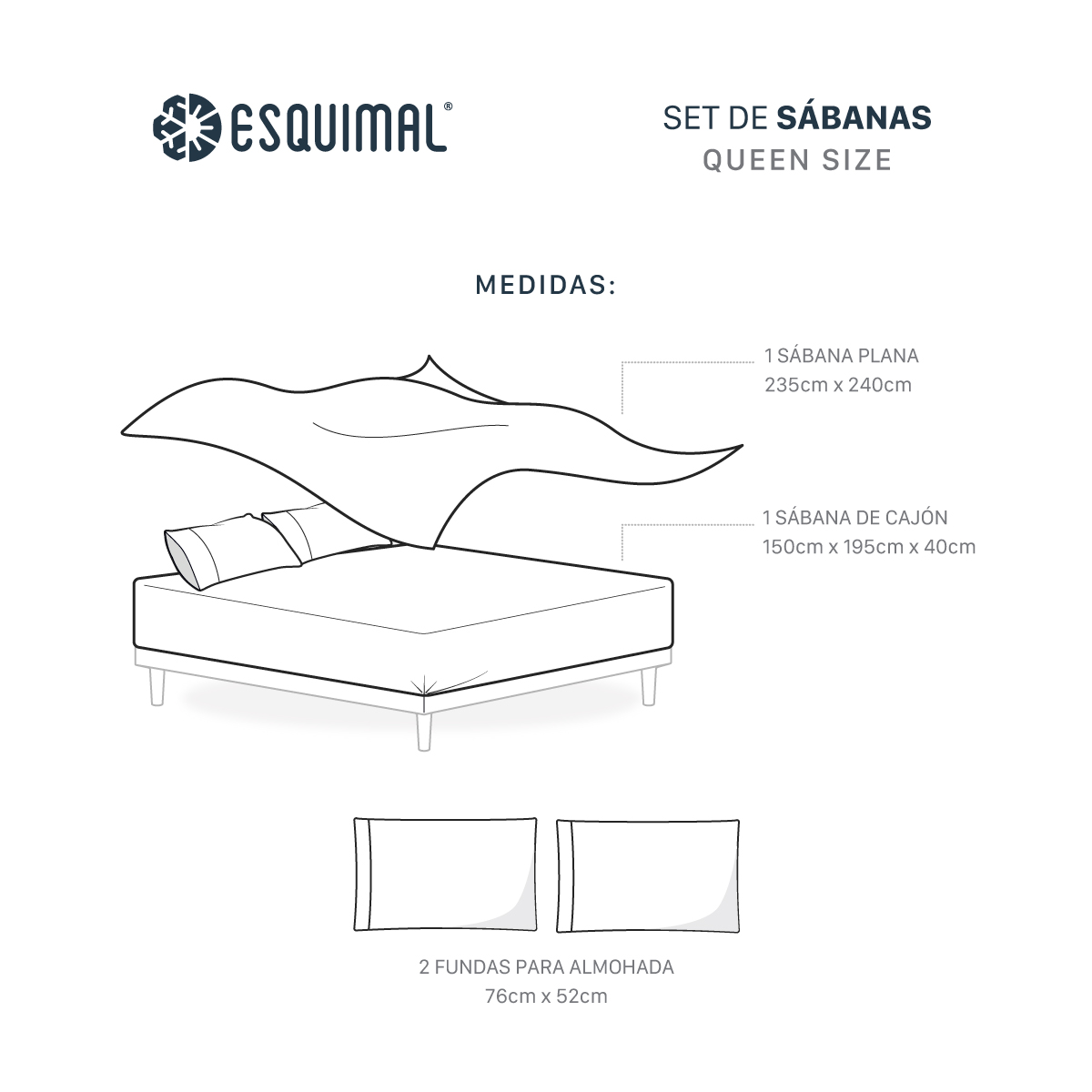 Sábanas Queen Size De Bambú / Bamboo Ultra Suaves Y Frescas Gris ESQUIMAL.