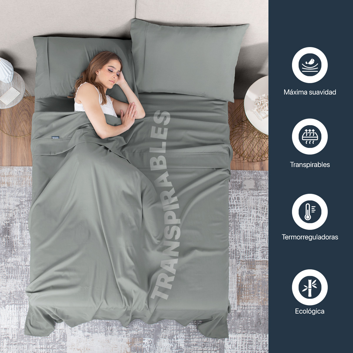 Sábanas Individual De Bambú / Bamboo Ultra Suaves Y Frescas Gris ESQUIMAL.