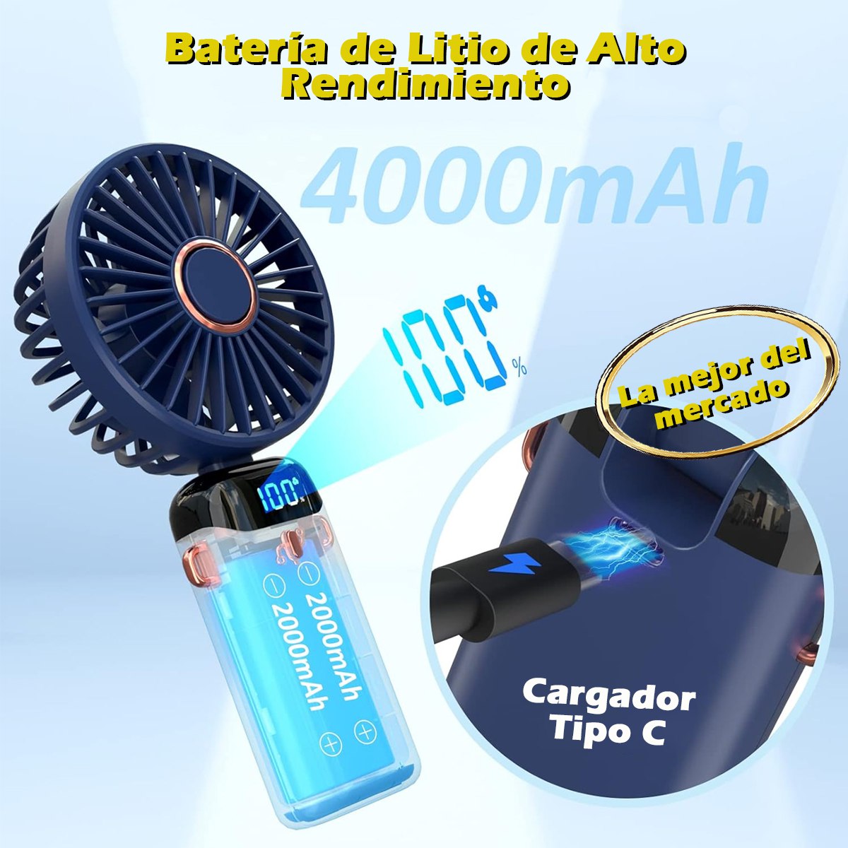 Mini Ventilador Torre Enfriador De Aire Portatil Turbo 5 Velocidades Ajustable Azul Oscuro.