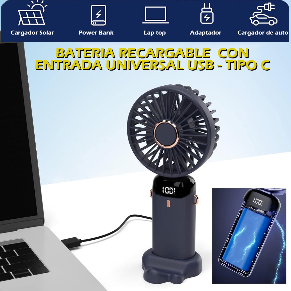 Mini Ventilador Torre Enfriador De Aire Portatil Turbo 5 Velocidades Ajustable Azul Oscuro.