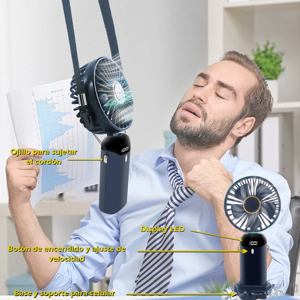 Mini Ventilador Torre Enfriador De Aire Portatil Turbo 5 Velocidades Ajustable Azul Oscuro.