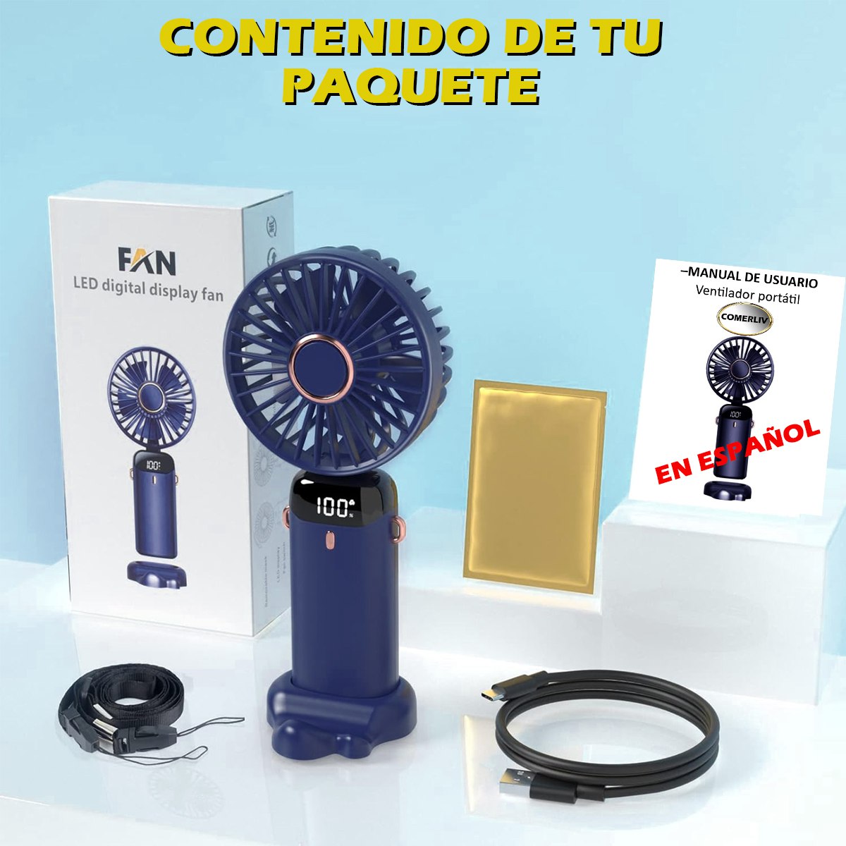 Mini Ventilador Torre Enfriador De Aire Portatil Turbo 5 Velocidades Ajustable Azul Oscuro.