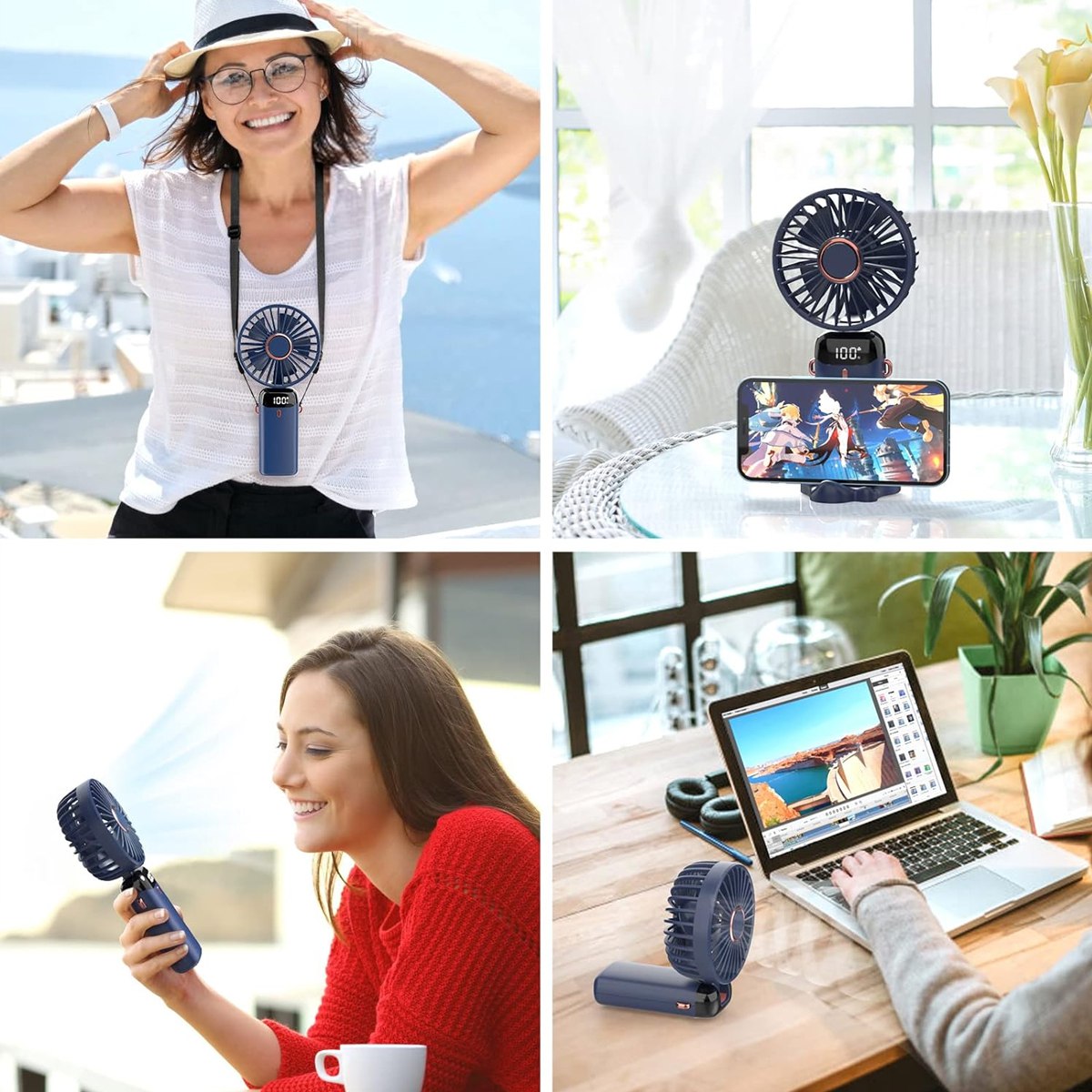 Mini Ventilador Torre Enfriador De Aire Portatil Turbo 5 Velocidades Ajustable Azul Oscuro.