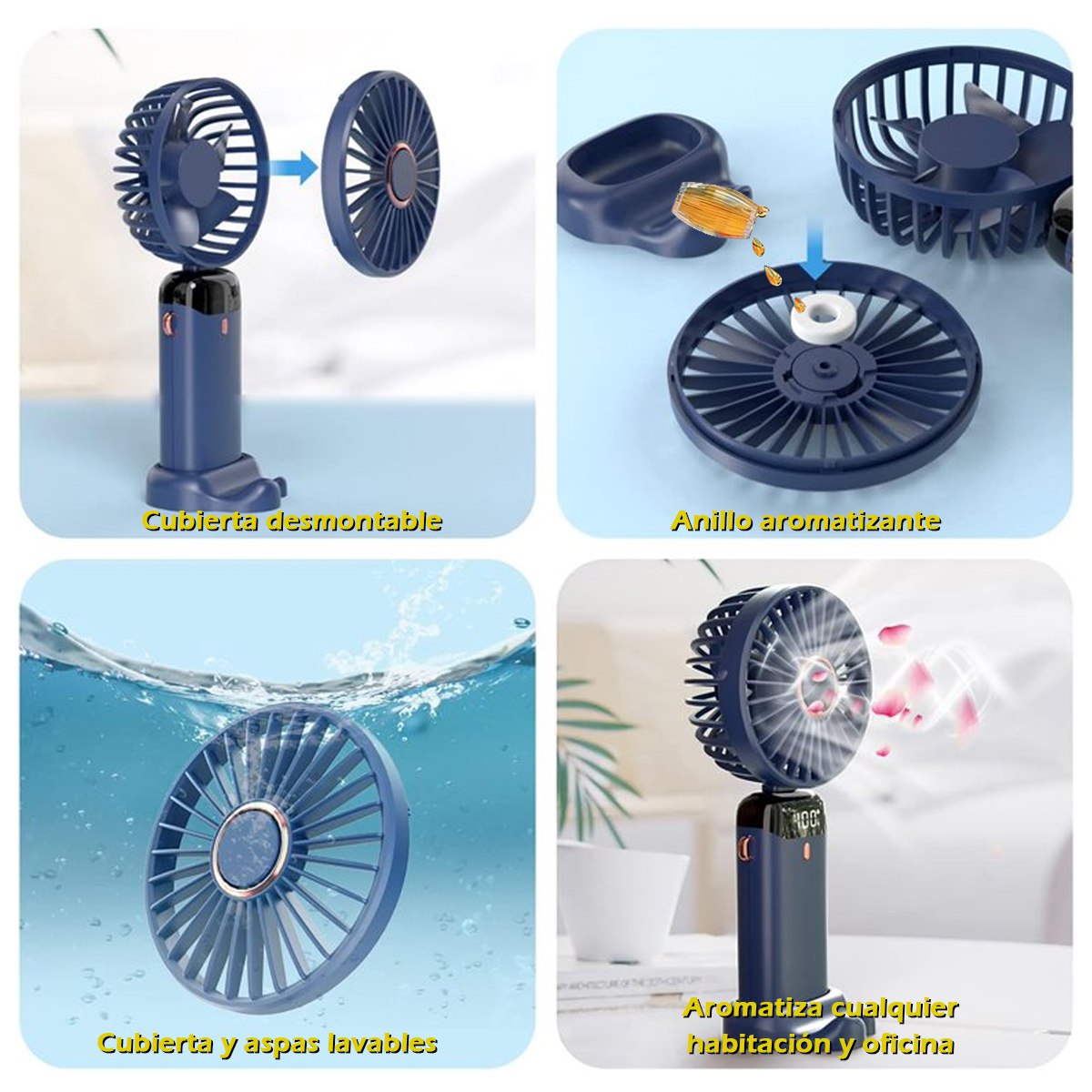 Mini Ventilador Torre Enfriador De Aire Portatil Turbo 5 Velocidades Ajustable Azul Oscuro.