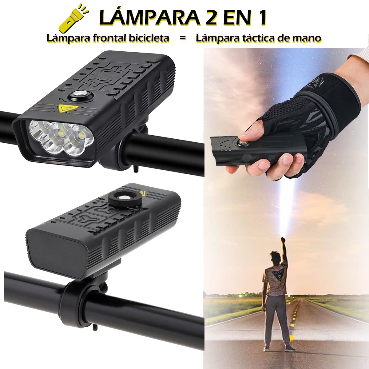 Lámpara Para Bicicleta Bici Moto Luces Casco Usb Batería Recargable 10,000 mAh Powerbank