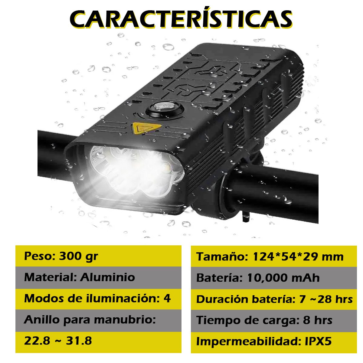 Lámpara Para Bicicleta Bici Moto Luces Casco Usb Batería Recargable 10,000 mAh Powerbank