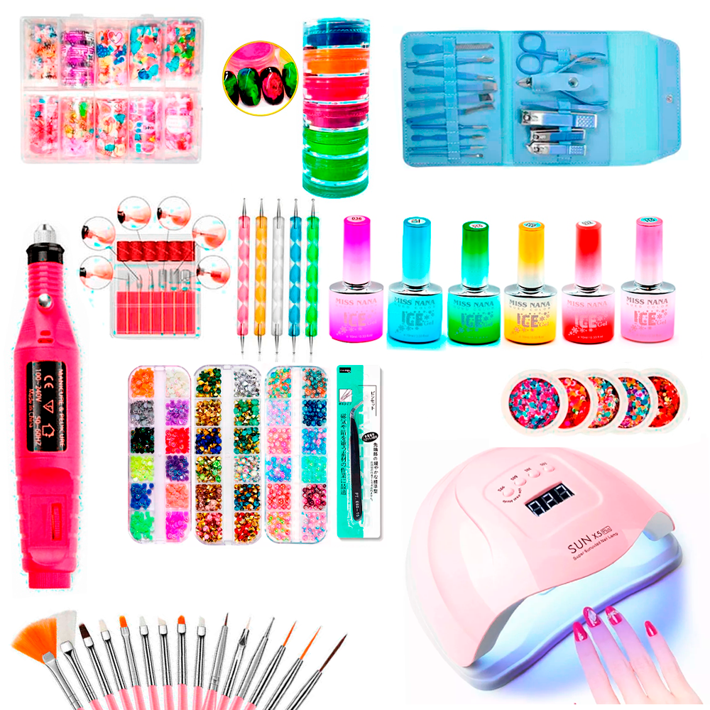 Uñas Naturales Acrilicas Gel Postizas Decoración Para Uñas Naturales Manicura Lampara UV Taladro Esmeril Foil Adornos