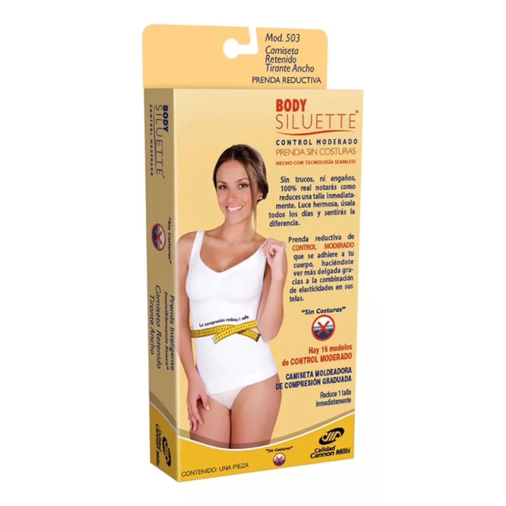 Faja Camiseta Reductora BodySiluette modelo 503-Soporte medio-Reduce hasta una talla