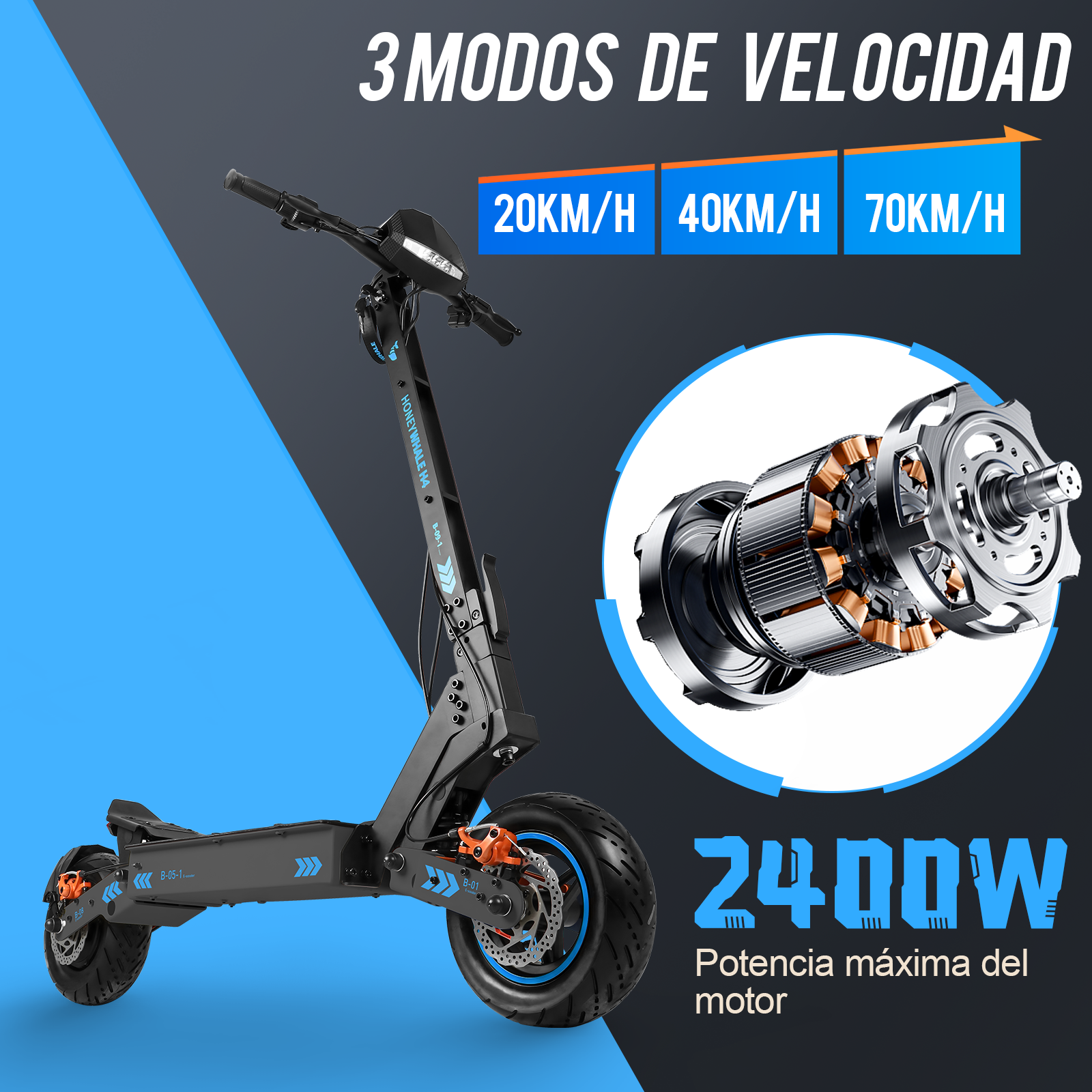 Scooter Eléctrico Honey Whale H4 Azul.