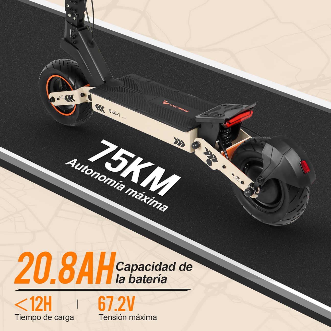 Scooter Eléctrico Honey Whale H4 Naranja.