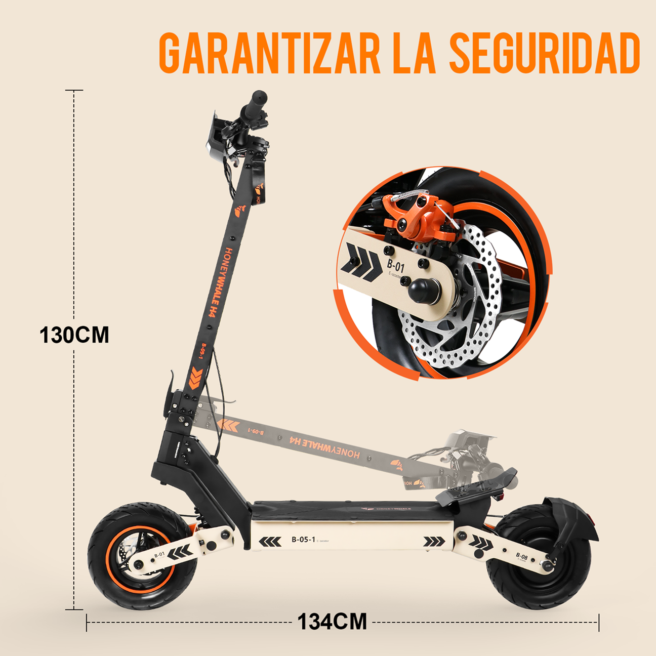 Scooter Eléctrico Honey Whale H4 Naranja.