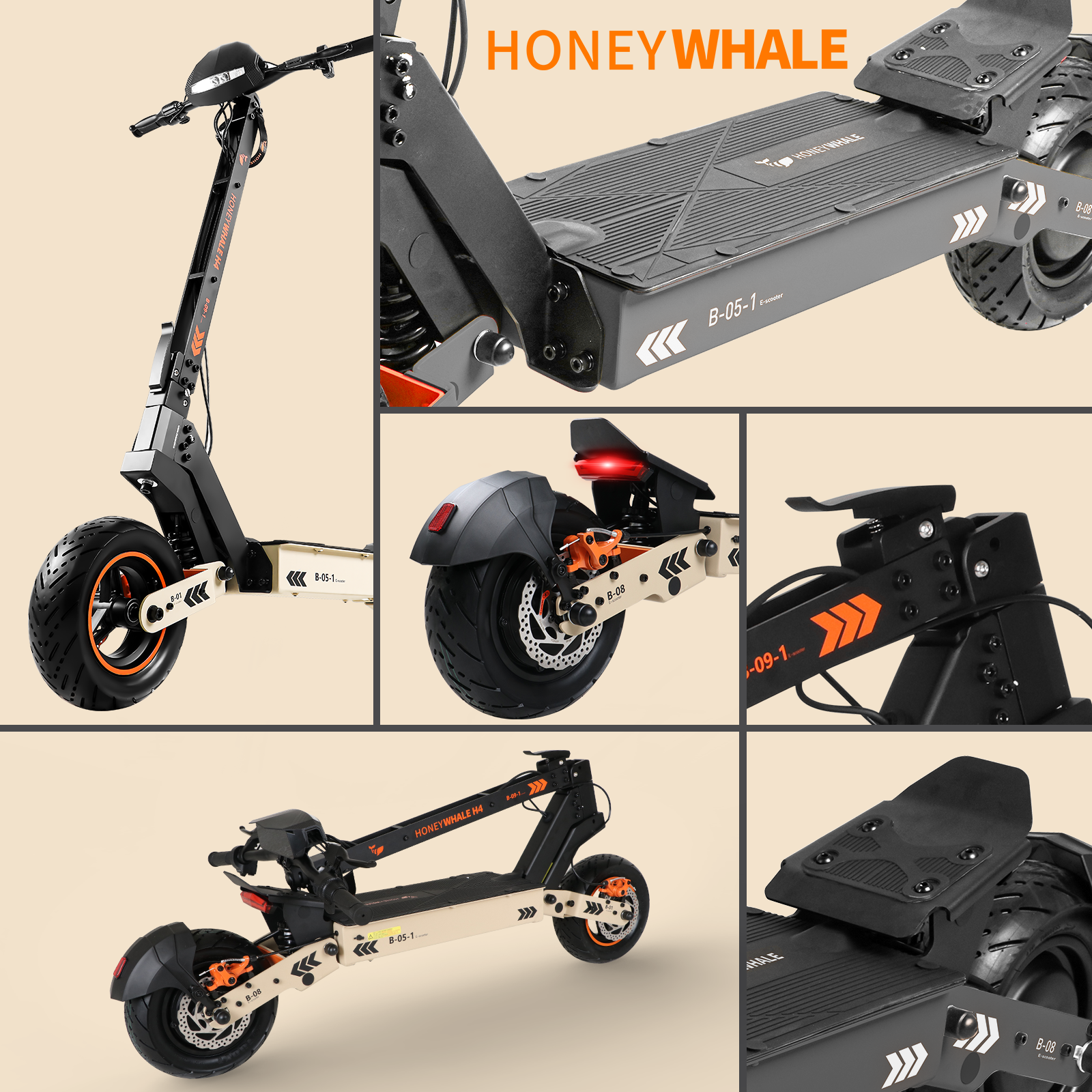 Scooter Eléctrico Honey Whale H4 Naranja.