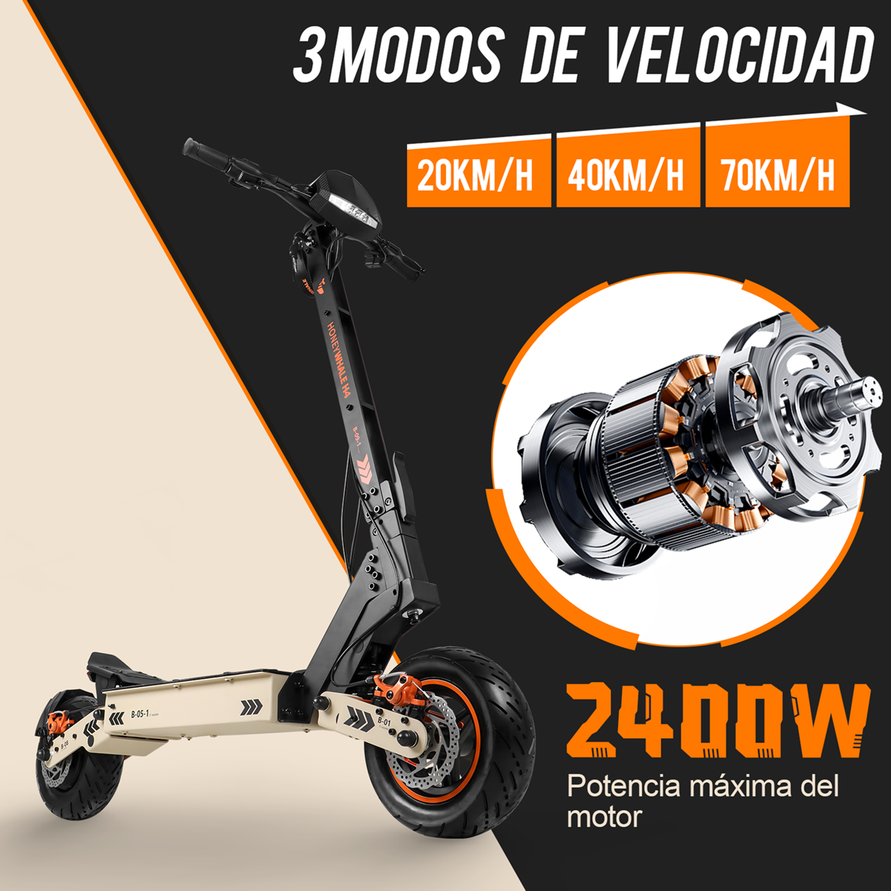 Scooter Eléctrico Honey Whale H4 Naranja.