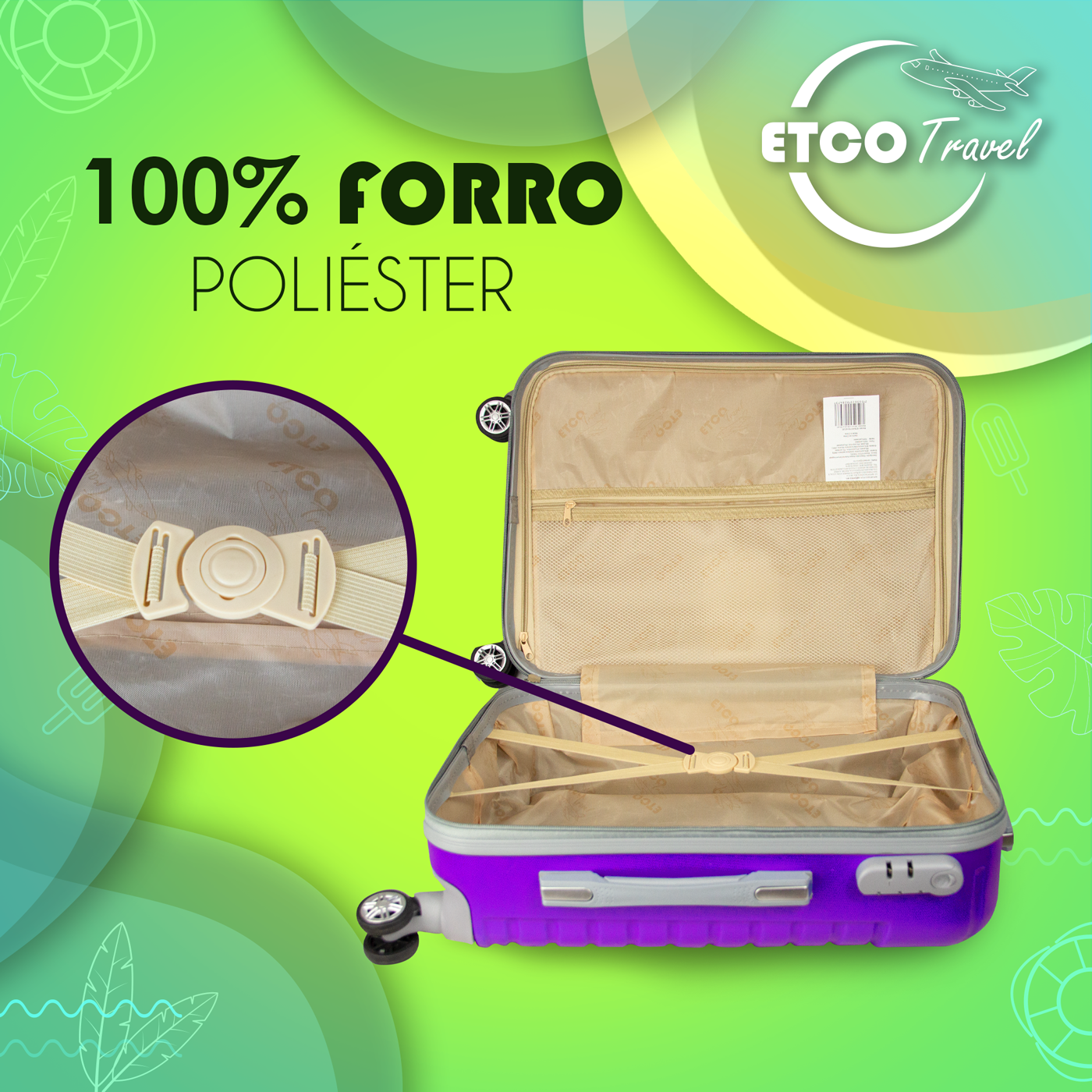 Maleta De Viaje Ligera 19 Pul Etco Travel Equipaje De Mano color Morado Avion Ruedas 360 Barata