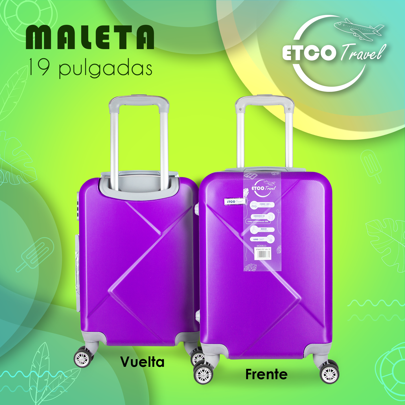 Maleta De Viaje Ligera 19 Pul Etco Travel Equipaje De Mano color Morado Avion Ruedas 360 Barata