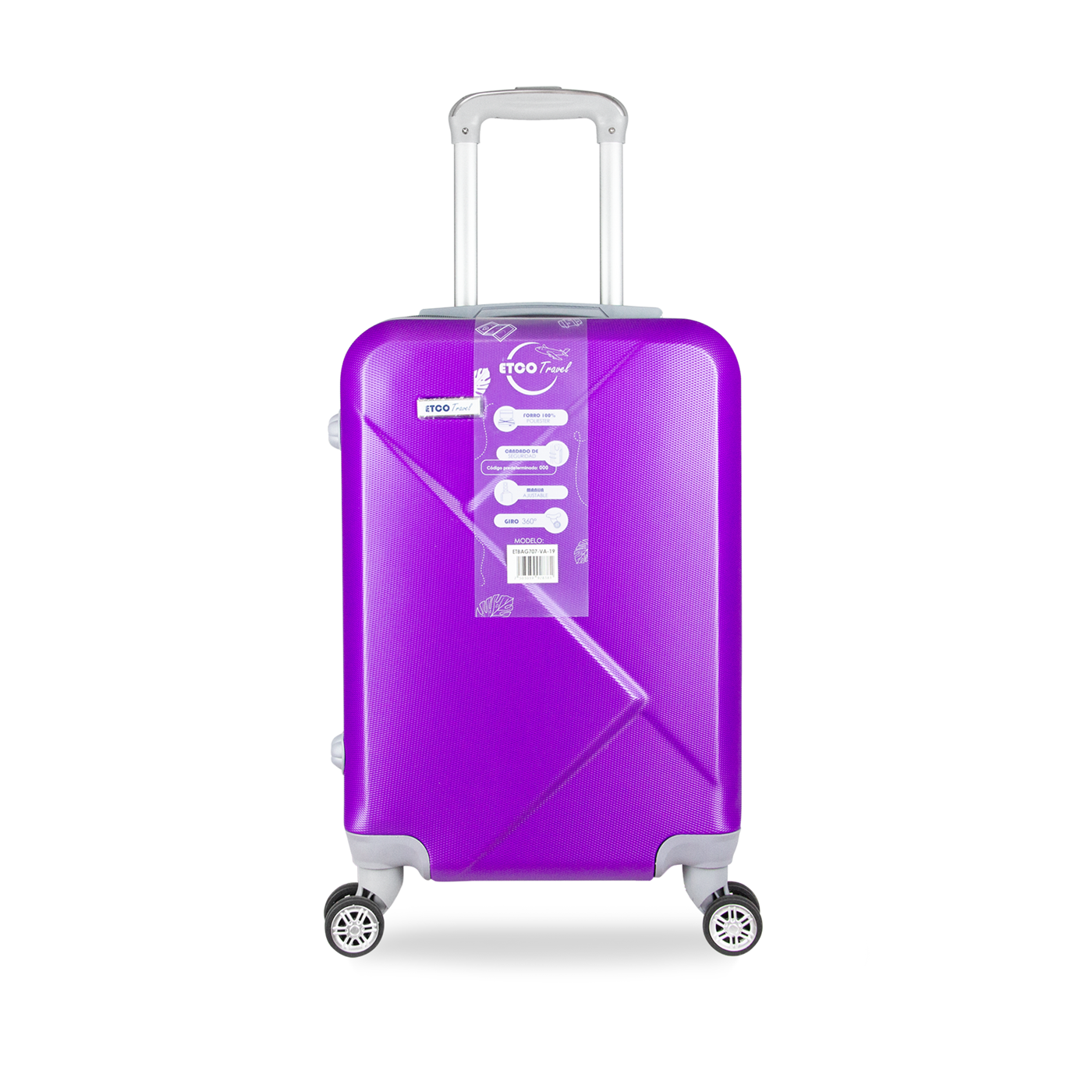 Maleta De Viaje Ligera 19 Pul Etco Travel Equipaje De Mano color Morado Avion Ruedas 360 Barata
