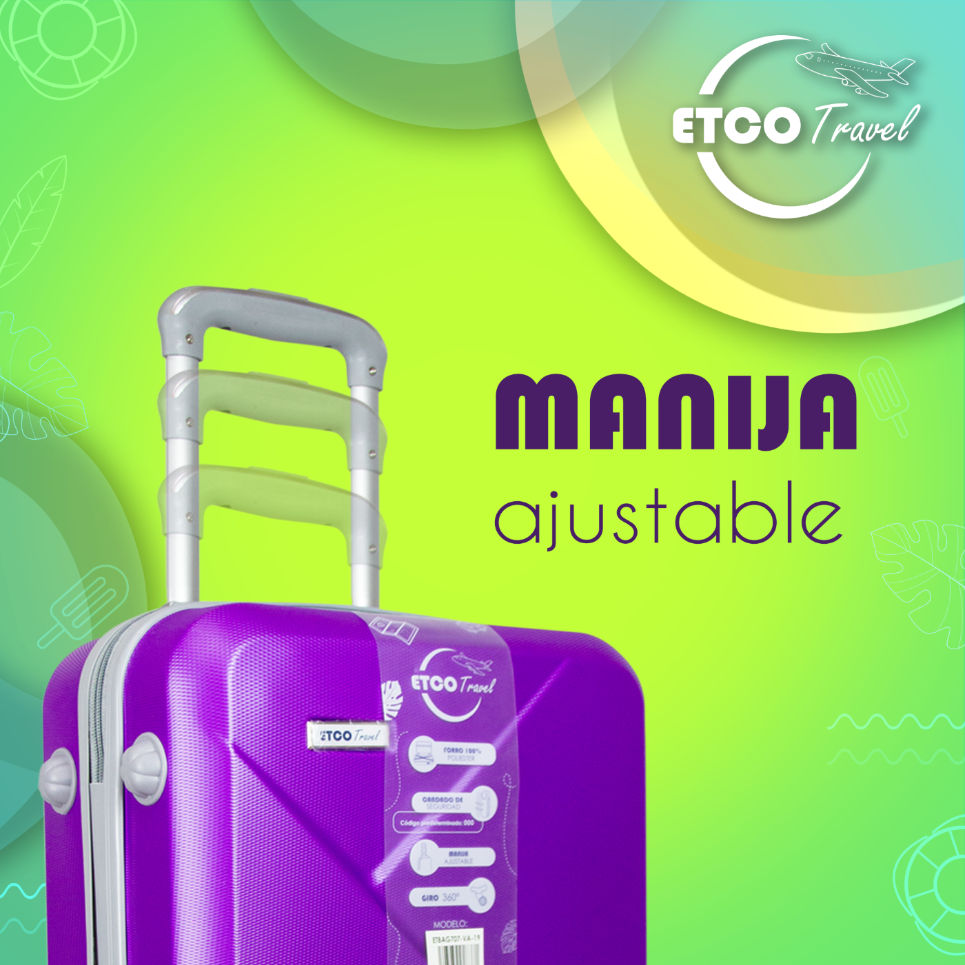 Maleta De Viaje Ligera 19 Pul Etco Travel Equipaje De Mano color Morado Avion Ruedas 360 Barata