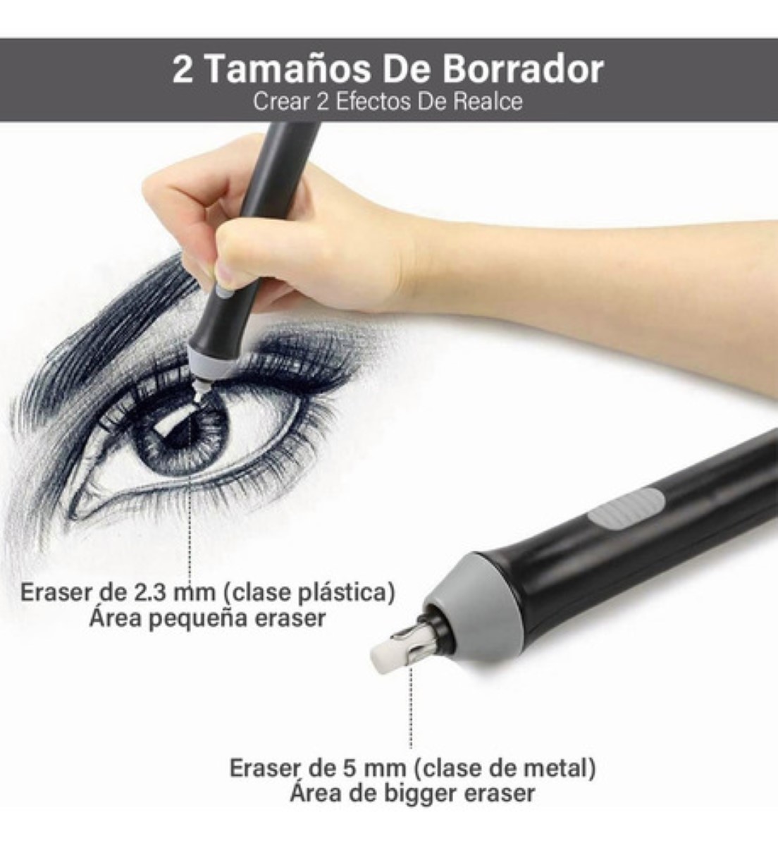 Borrador Electrico Ajustable Dibujo De Lápiz 230 Repuestos nEGRO/GRIS
