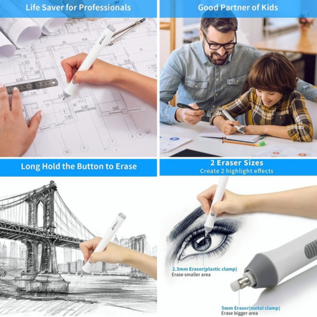 Borrador Electrico Dibujo De Lápiz Ajustable 230 Repuestos BLANCO/GRIS