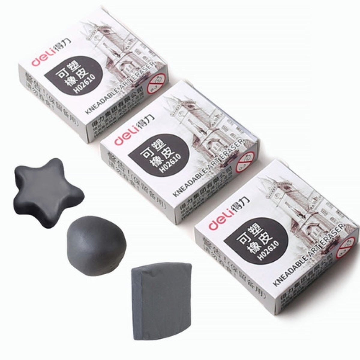 Deli Goma Moldeable De Borrador Juego De 3 Piezas gris
