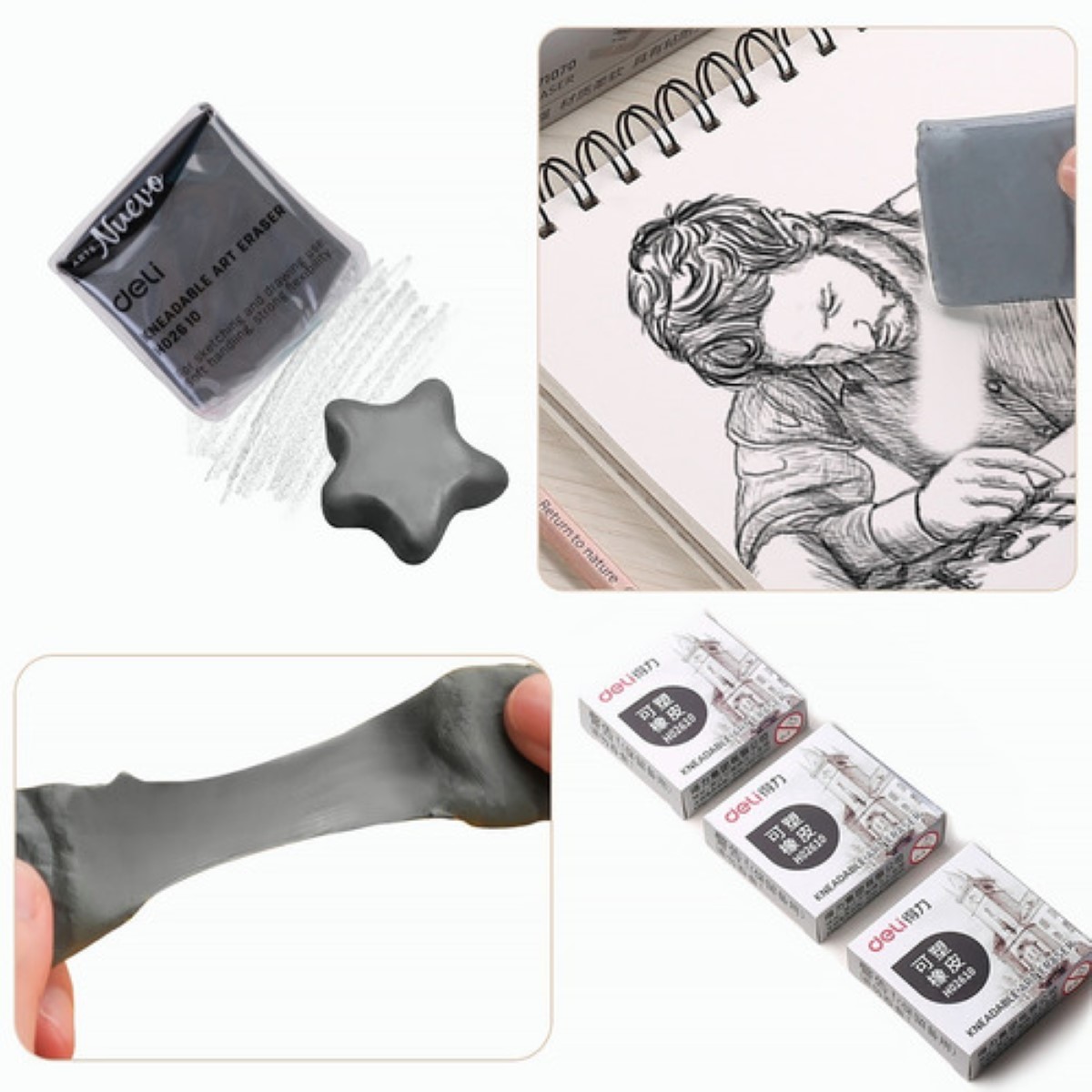 Deli Goma Moldeable De Borrador Juego De 3 Piezas gris