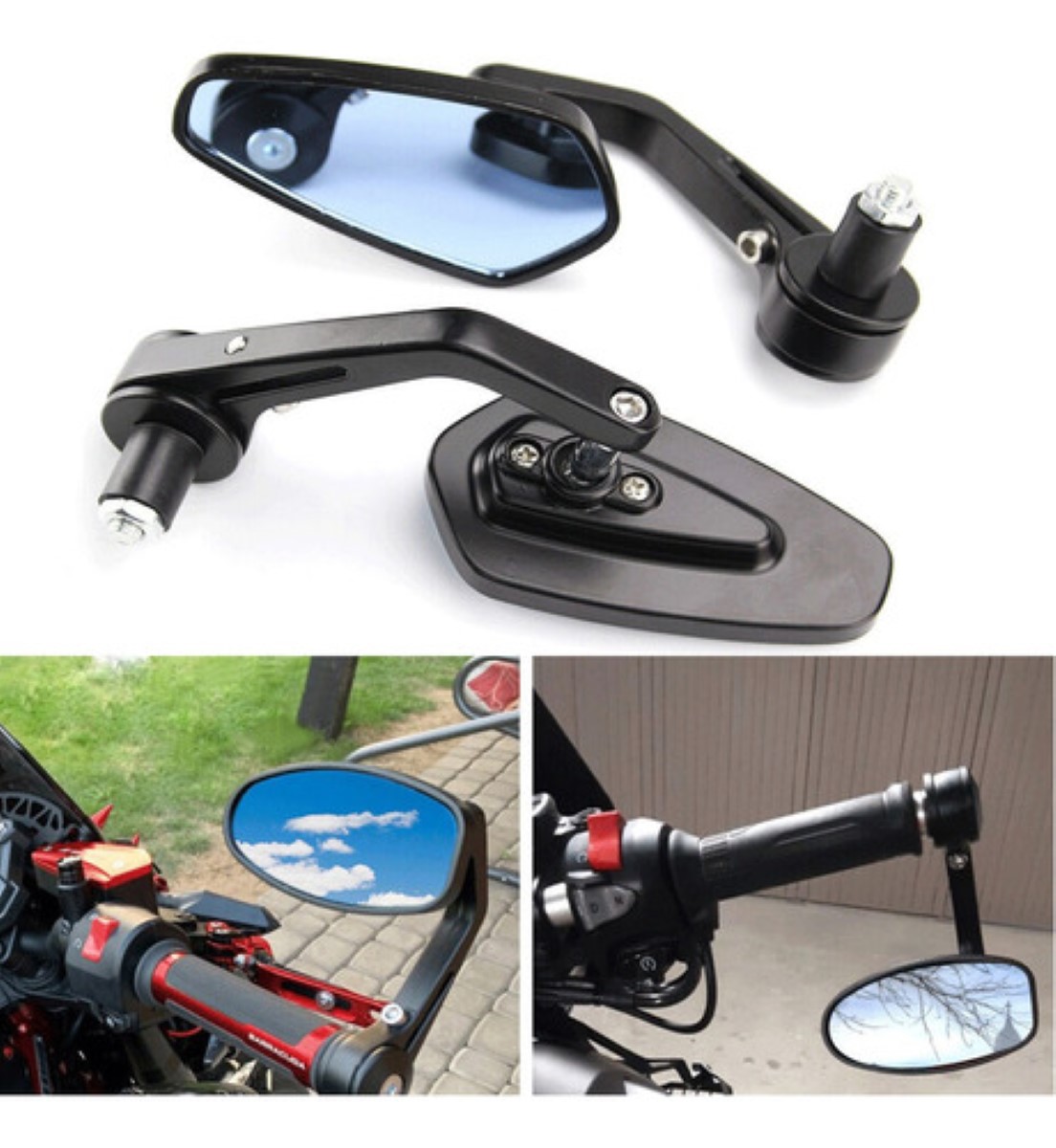 2 Pz Espejos Moto Deportivos Racer Motocicleta Negro