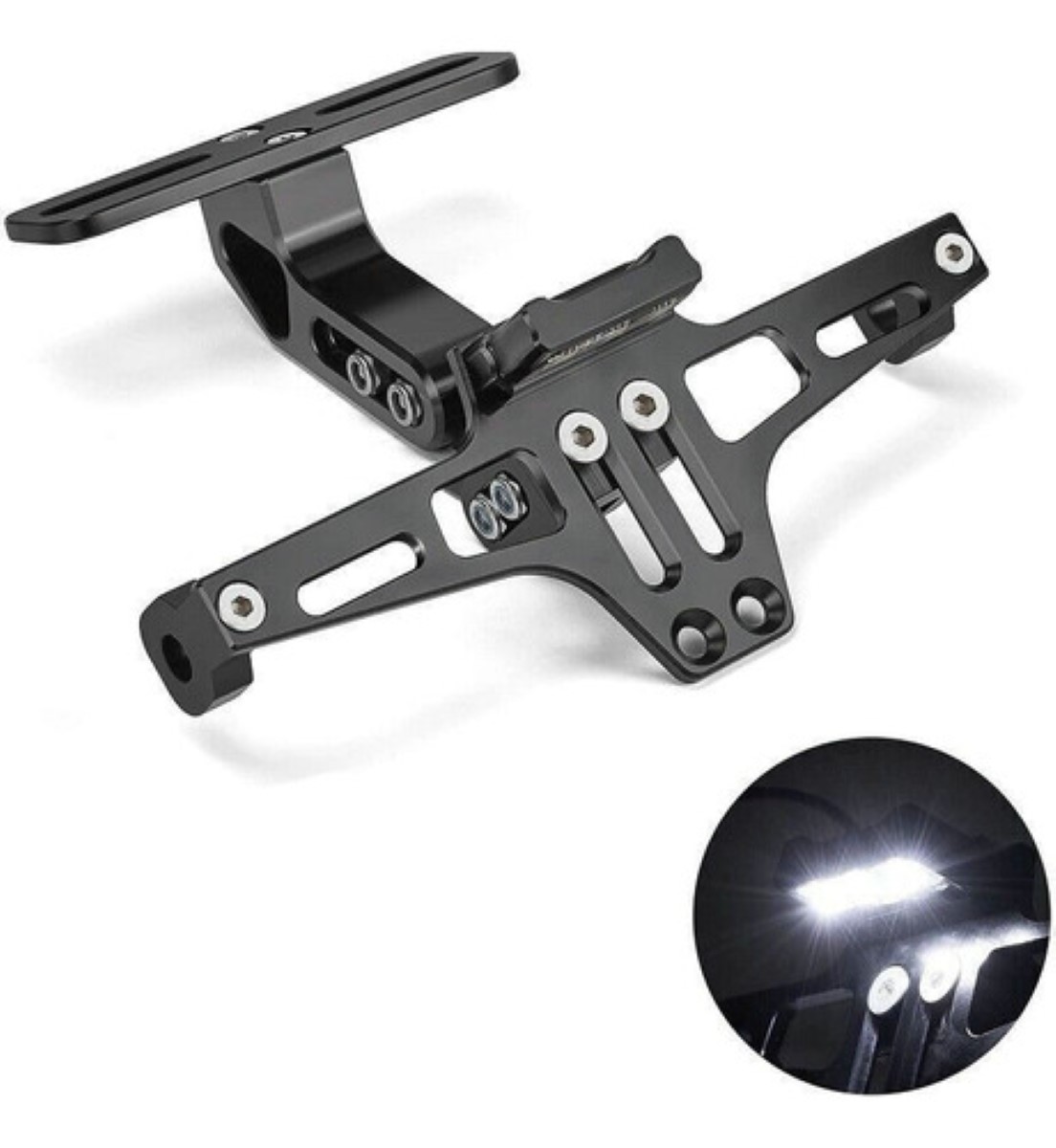 Porta Placa Universal Para Moto Ajustable Con Luz Negro