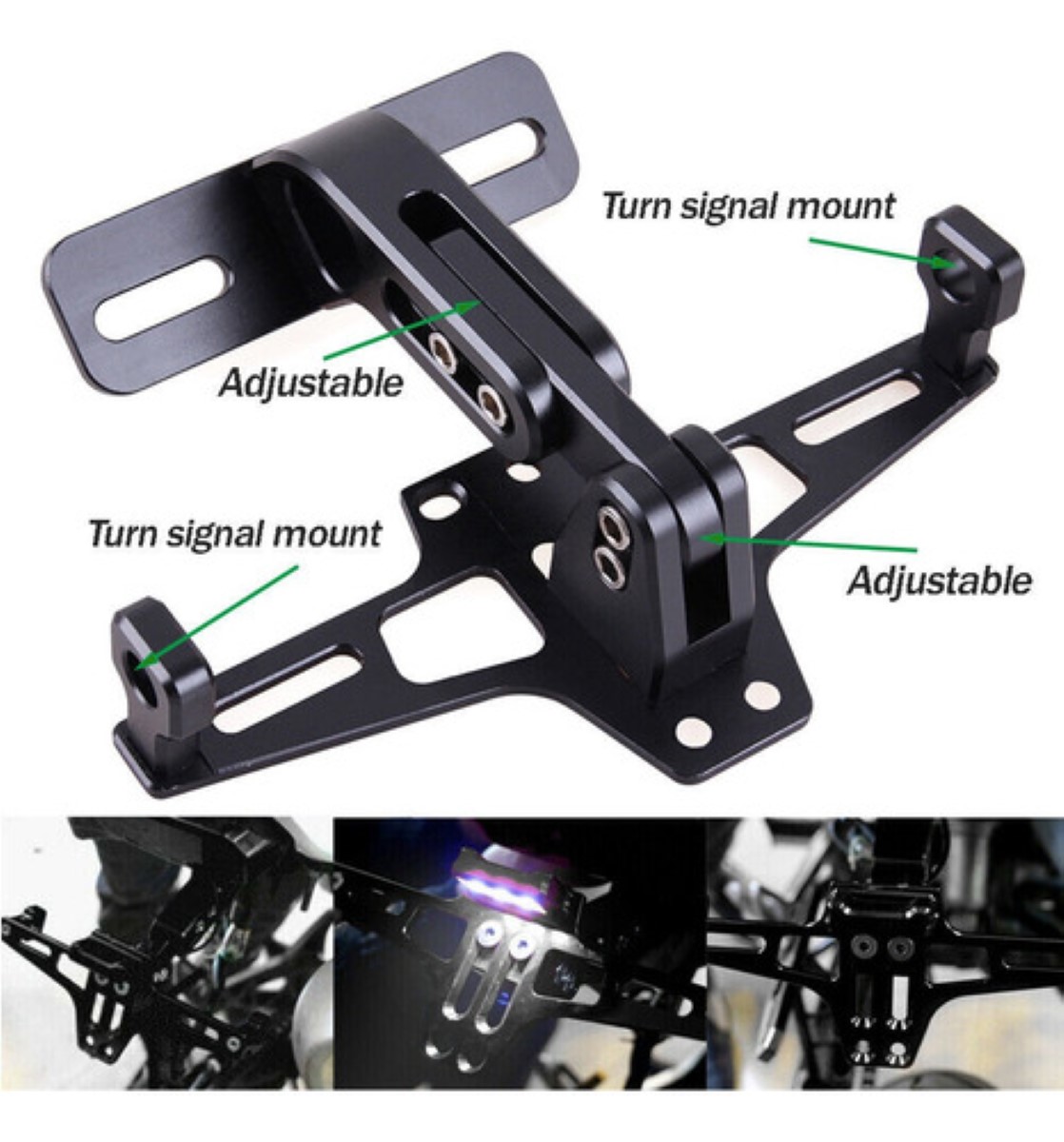 Porta Placa Universal Para Moto Ajustable Con Luz Negro