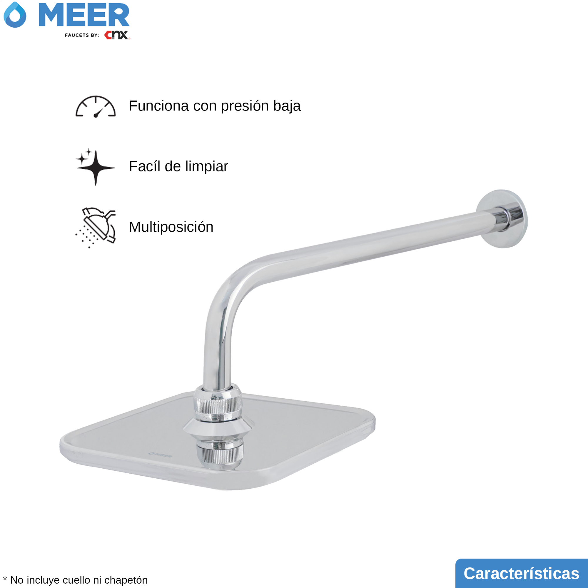 MEER Faucets by CNX | Cabezal de Ducha de Lluvia, Regadera Cuadrada de ABS Cromado 20 cm x 20 cm (8")