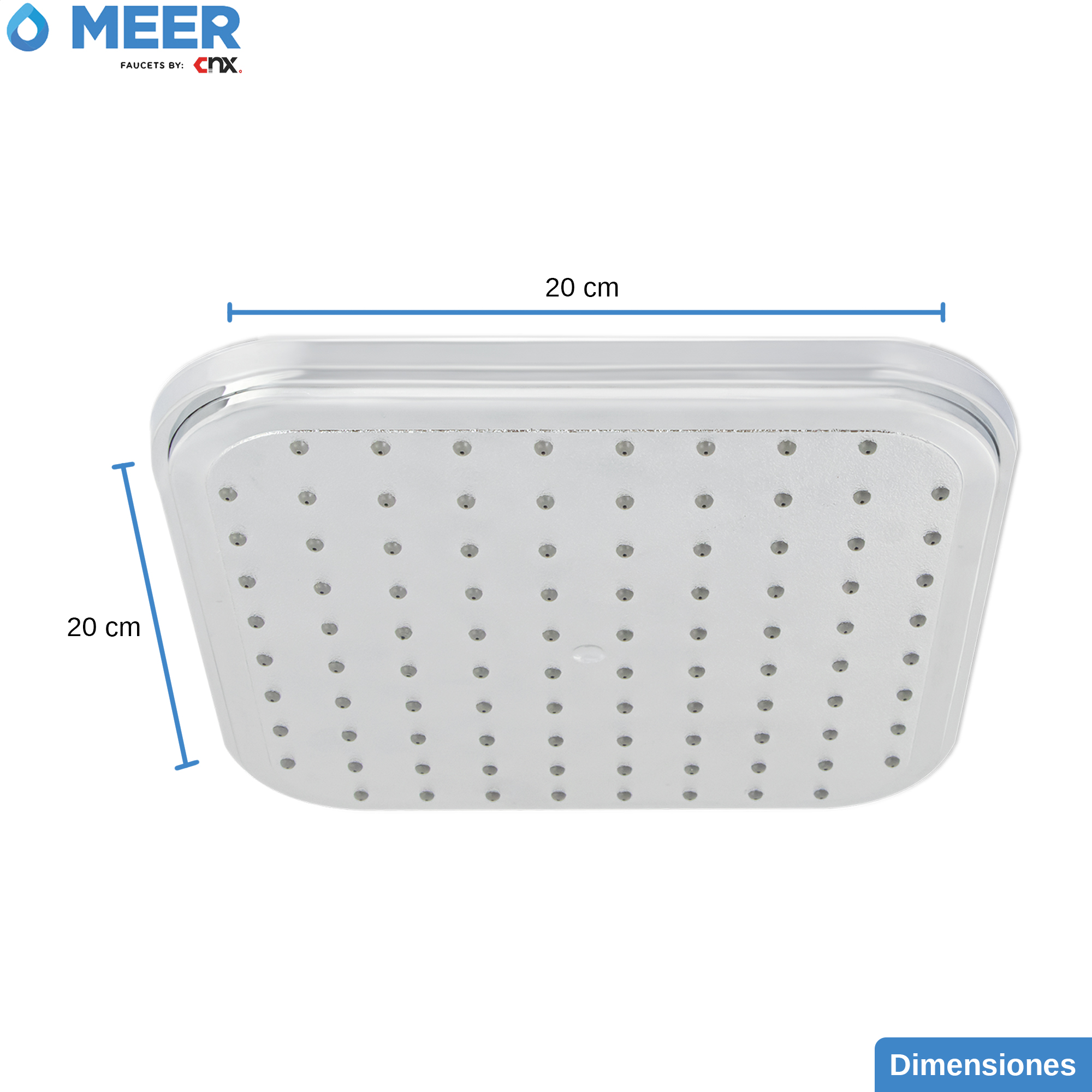 MEER Faucets by CNX | Cabezal de Ducha de Lluvia, Regadera Cuadrada de ABS Cromado 20 cm x 20 cm (8")