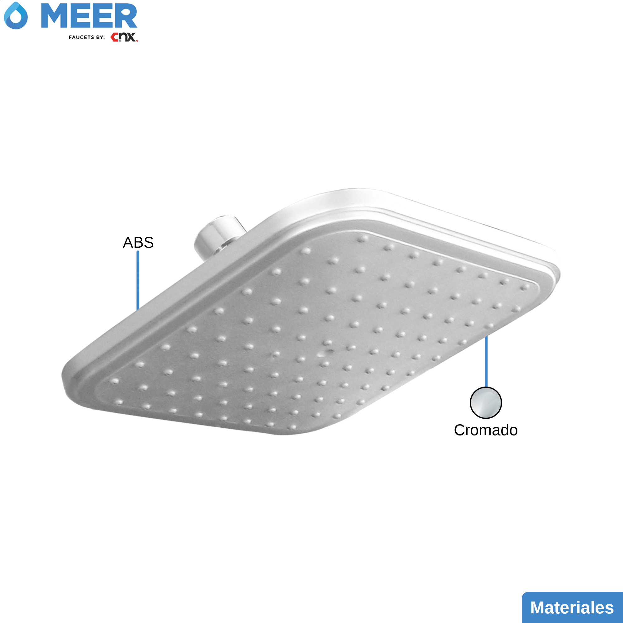 MEER Faucets by CNX | Cabezal de Ducha de Lluvia, Regadera Cuadrada de ABS Cromado 20 cm x 20 cm (8")