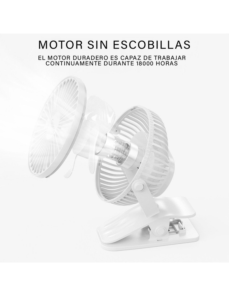 Ventilador Abanico Portátil color Blanco con clip 11 cms de ancho x 14 cms de Altura con Motor para 18000 horas USB-VE-40125