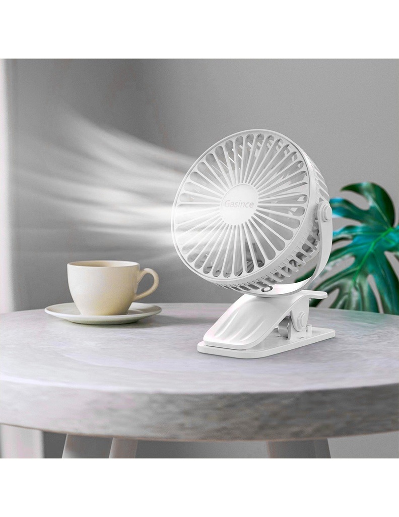Ventilador Abanico Portátil color Blanco con clip 11 cms de ancho x 14 cms de Altura con Motor para 18000 horas USB-VE-40125