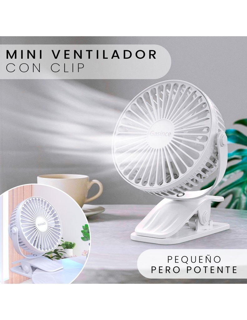 Ventilador Abanico Portátil color Blanco con clip 11 cms de ancho x 14 cms de Altura con Motor para 18000 horas USB-VE-40125