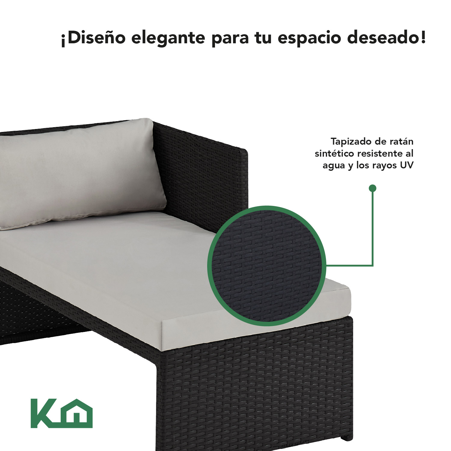 Sala Exterior Esquinera Izquierda Mueble Jardín Ratan Sofa Gris claro/Negro