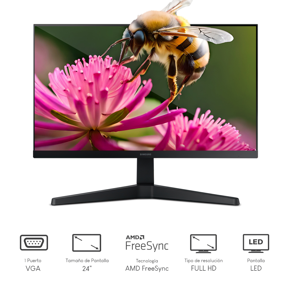 Monitor Samsung Essential Monitor S3 24Pulg 5GTG Plano Freesync Black.