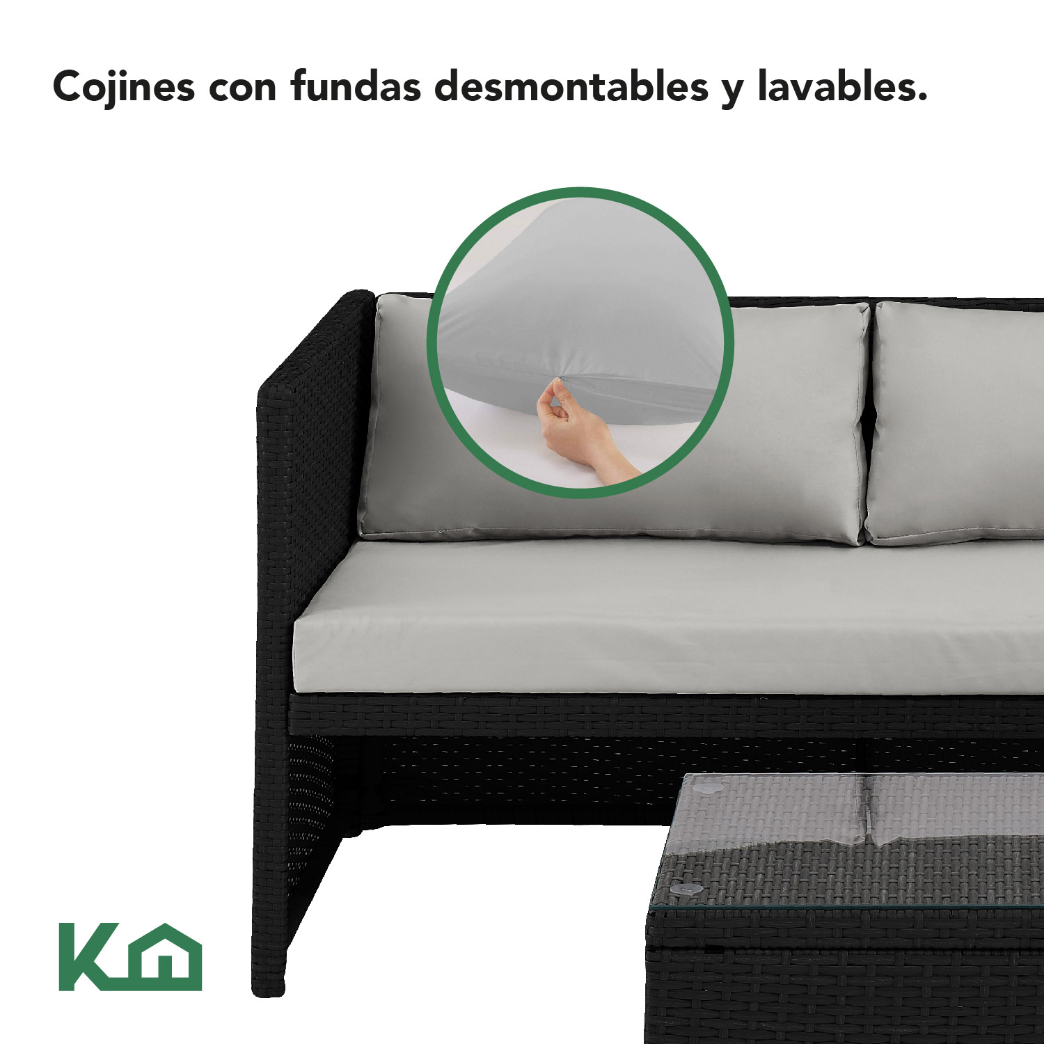 Sala Exterior Esquinera Izquierda Mueble Jardín Ratan Sofa Gris claro/Negro