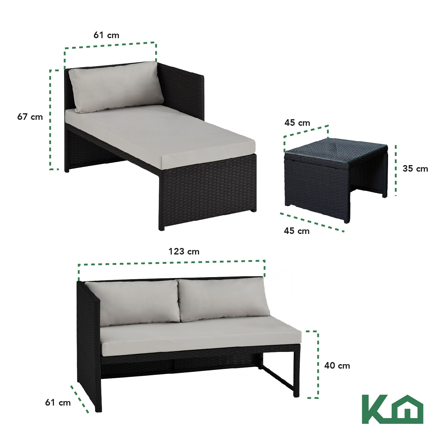 Sala Exterior Esquinera Izquierda Mueble Jardín Ratan Sofa Gris claro/Negro