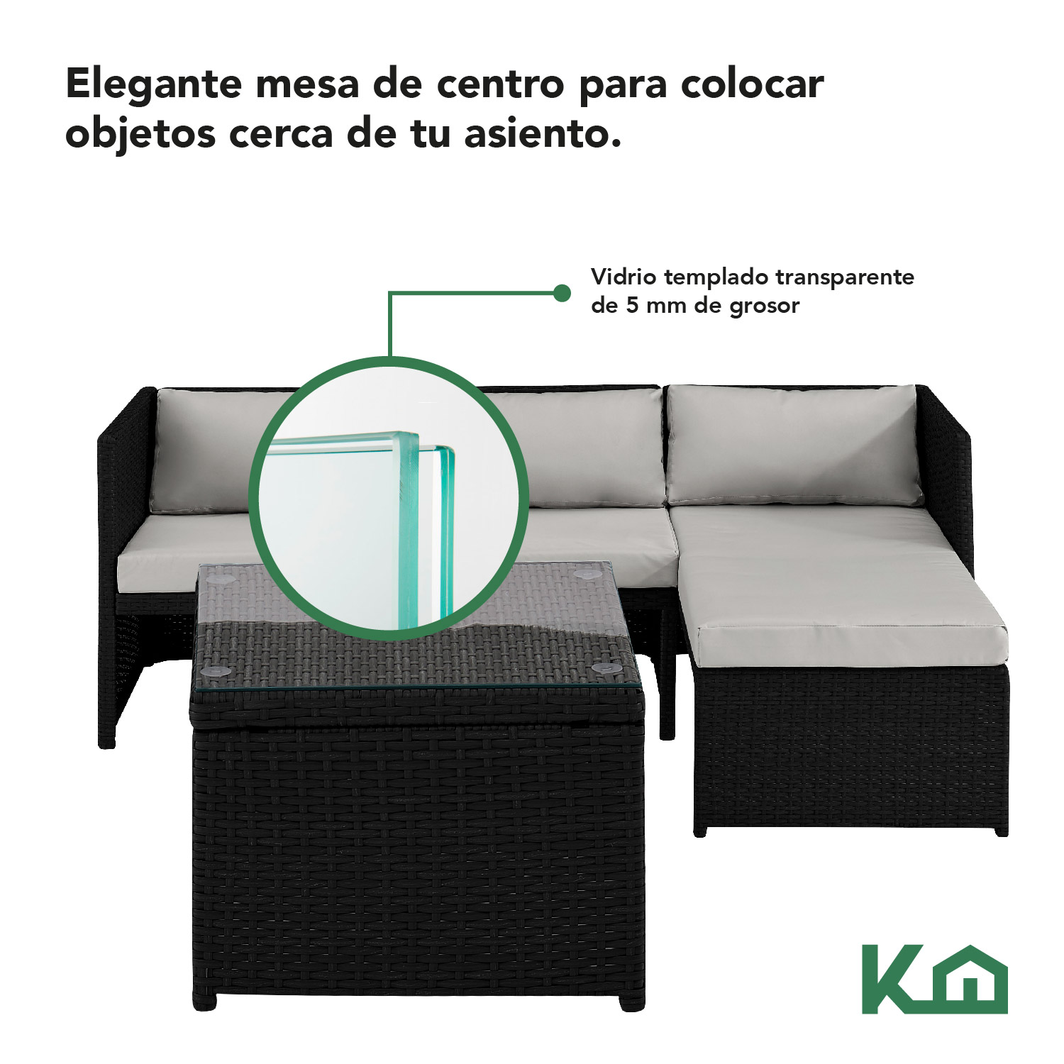 Sala Exterior Esquinera Izquierda Mueble Jardín Ratan Sofa Gris claro/Negro
