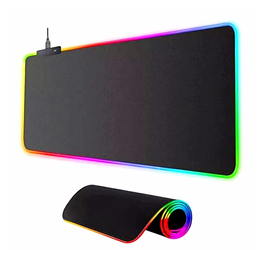 RGB Mouse Pad Gamer, Alfombrilla para Mouse con Base De Goma Antideslizante, Led para Teclado y Ratón, 7Luces, Tamaño 300x800x4mm Negro