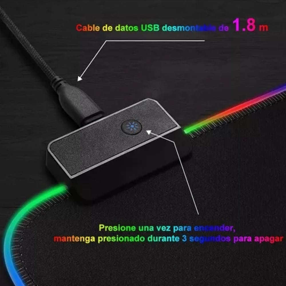 RGB Mouse Pad Gamer, Alfombrilla para Mouse con Base De Goma Antideslizante, Led para Teclado y Ratón, 7Luces, Tamaño 300x800x4mm Negro