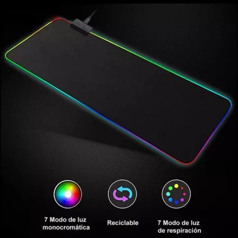 RGB Mouse Pad Gamer, Alfombrilla para Mouse con Base De Goma Antideslizante, Led para Teclado y Ratón, 7Luces, Tamaño 300x800x4mm Negro