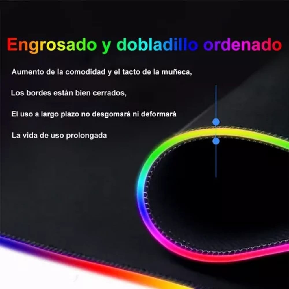 RGB Mouse Pad Gamer, Alfombrilla para Mouse con Base De Goma Antideslizante, Led para Teclado y Ratón, 7Luces, Tamaño 300x800x4mm Negro