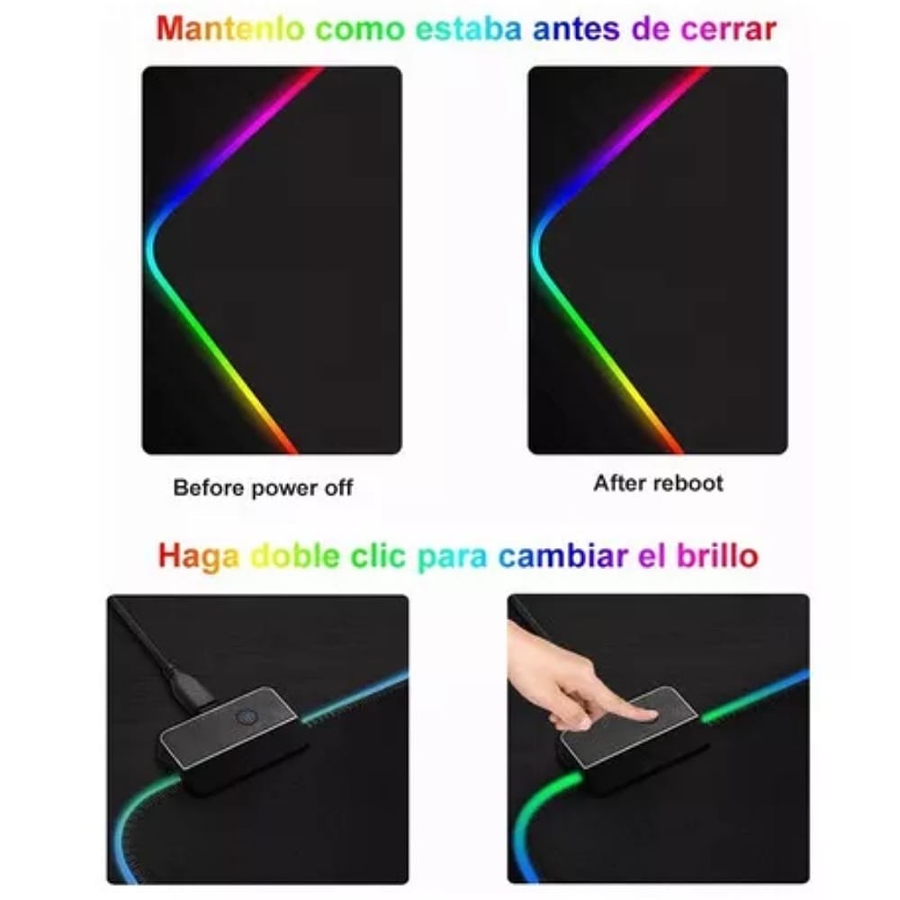 RGB Mouse Pad Gamer, Alfombrilla para Mouse con Base De Goma Antideslizante, Led para Teclado y Ratón, 7Luces, Tamaño 300x800x4mm Negro