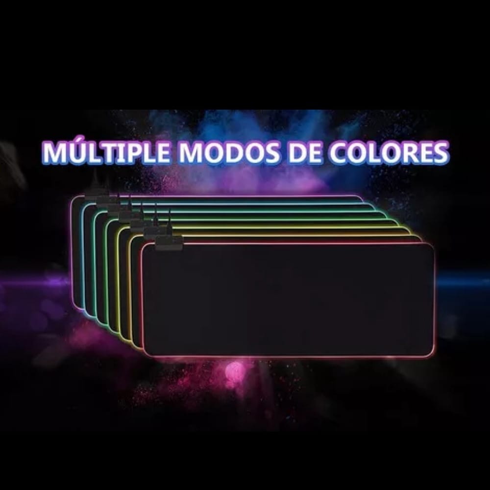 RGB Mouse Pad Gamer, Alfombrilla para Mouse con Base De Goma Antideslizante, Led para Teclado y Ratón, 7Luces, Tamaño 300x800x4mm Negro