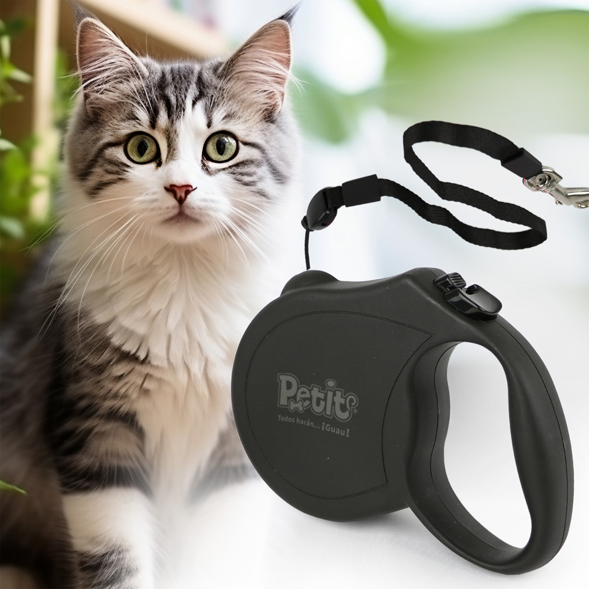 Correa Chica para Perro Petit Retráctil Durable Negro.